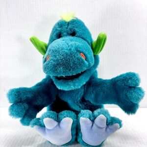 Vintage 1992 Gund Scaree-Pets Blue & Green Dinosaur Hand Puppet Dino Cute GUND
